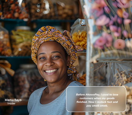 Smiling Nigerian trader standing in her shop